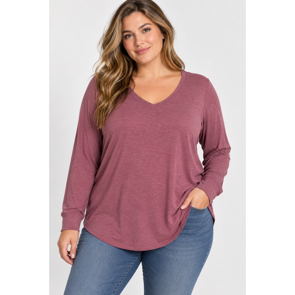 Torrid Classic Fit V-Neck Long Sleeve Tee Heather Mauve Pink Size 2 Plus Size
